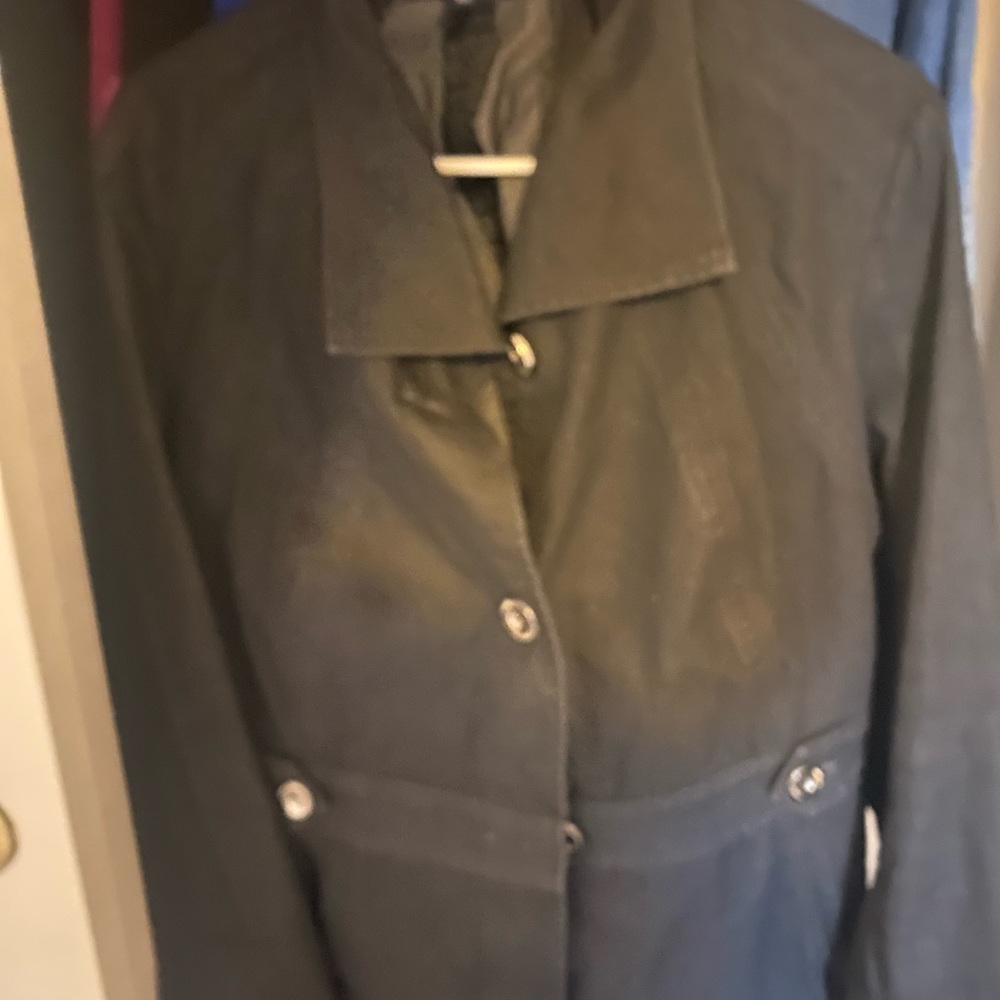 High quality Jones NY  black denim dressy jacket. Great detail. Silver buttons.